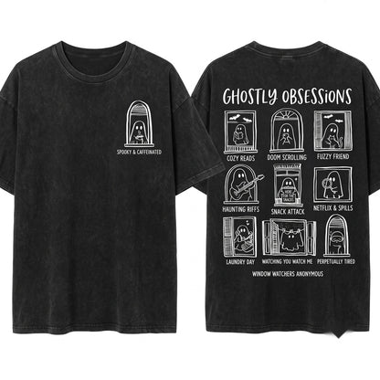 Cute Funny Womens Hand Drawn Doodles Ghost Frames Halloween Unisex Wash T-Shirt