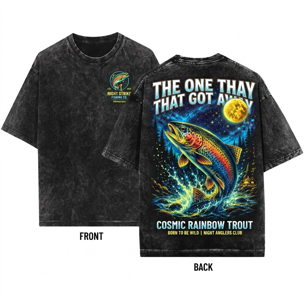 Rainbow Trout Full Moon Retro Fishing Gift 90s Animal Vintage Apparel Unisex Wash T-Shirt