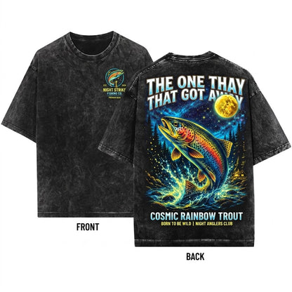 Rainbow Trout Full Moon Retro Fishing Gift 90s Animal Vintage Apparel Unisex Wash T-Shirt