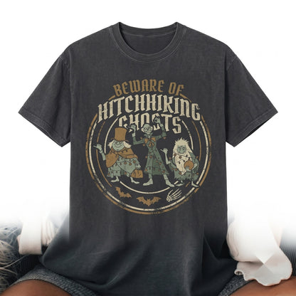 Beware Of Hitchhiking Ghosts Halloween Ride Welcome Foolish Mortals Spooky Vacation Graphic Unisex TShirt