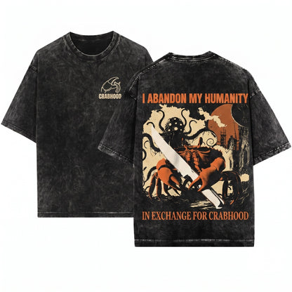 Abandon Humanity Crustacean Vintage Japanese Graphic Aesthetic Retro Apparel Unisex Wash T-Shirt