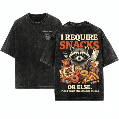 Heres my take I Require Snacks Feral Embroidered Raccoon Funny Cozy Unhinged Animal Gift Unisex Wash T-Shirt