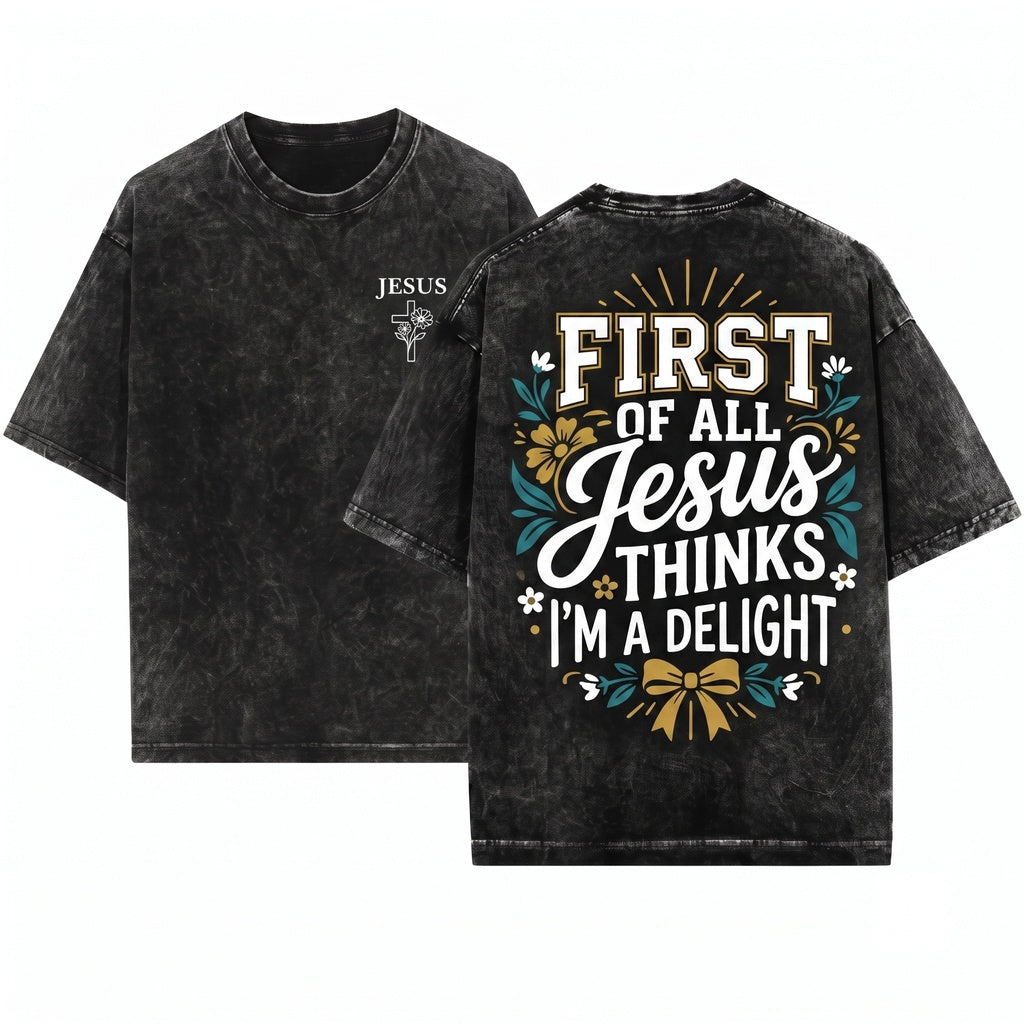 Jesus Thinks Im A Delight Christian Coquette Bow Faith Based Cute Religious Retro Girl Unisex Wash T-Shirt