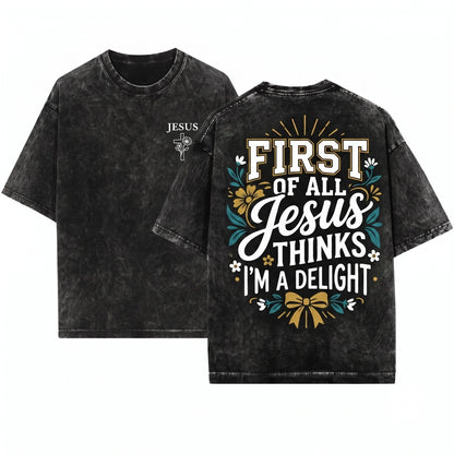 Jesus Thinks Im A Delight Christian Coquette Bow Faith Based Cute Religious Retro Girl Unisex Wash T-Shirt