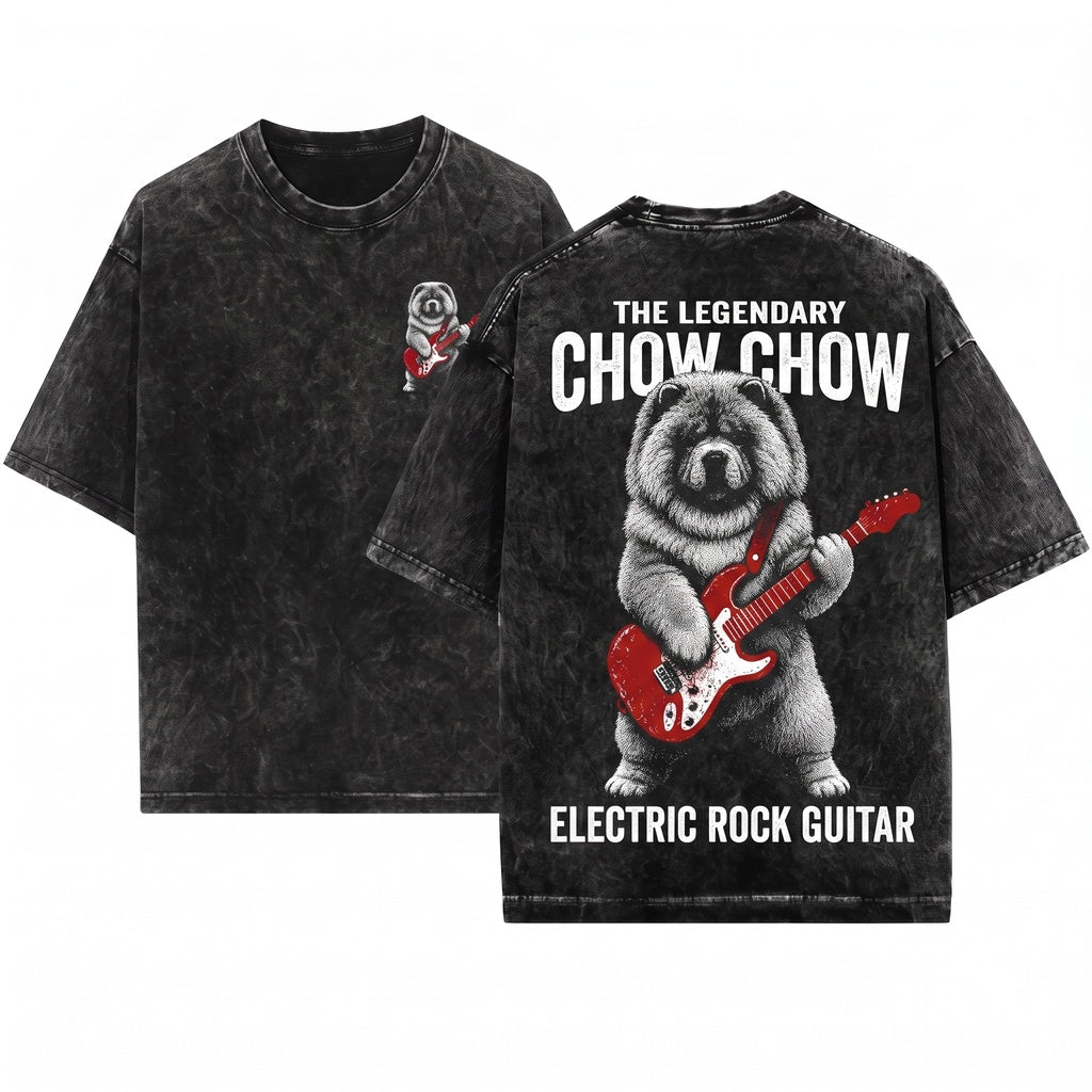 Chow Dog Rock Guitar Music Lover Funny Mom Dad Gift Unisex Wash T-Shirt
