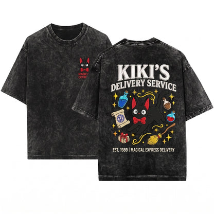 Jiji and Bread Anime Cat Embroidered Tee – Kawaii Cozy Shirt, Studio-Inspired Witchy Cat Gift, Cute Magical Familiar Tee