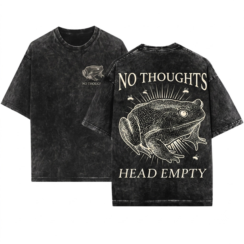 No Thoughts Head Empty Silly Green Frog Funny Meme Quote Graphic Unisex Wash T-Shirt