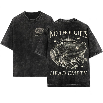 No Thoughts Head Empty Silly Green Frog Funny Meme Quote Graphic Unisex Wash T-Shirt