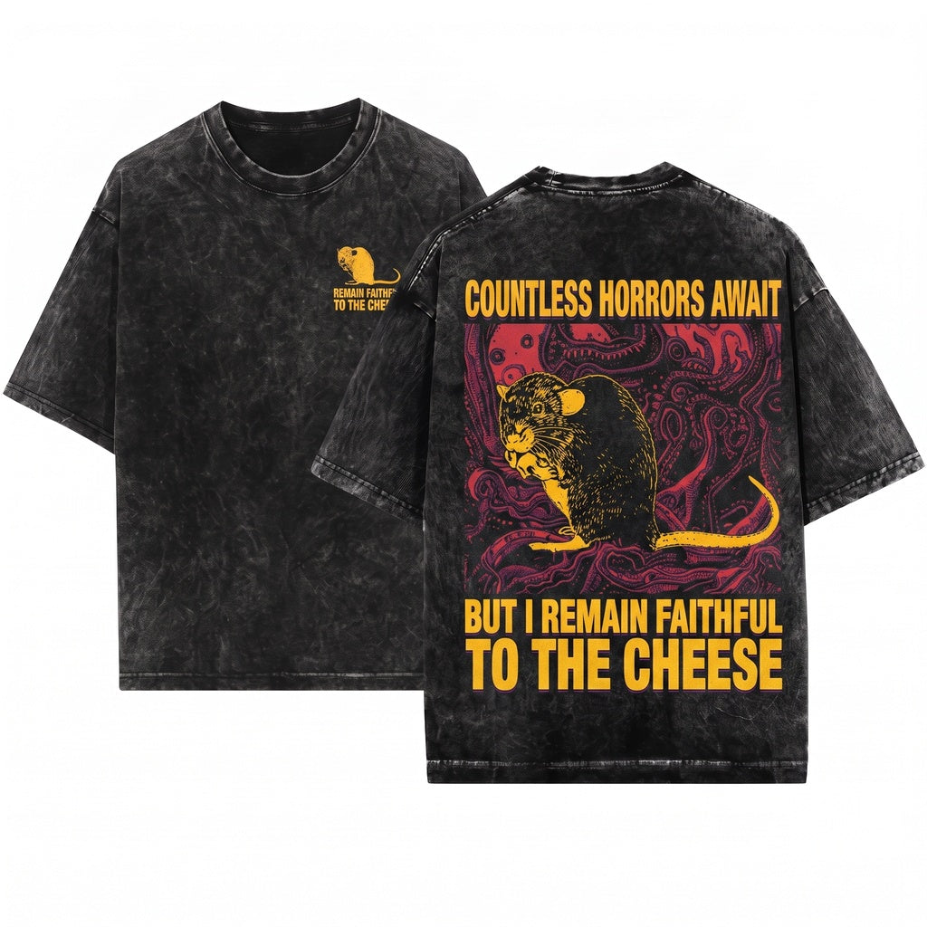 Faithful To The Cheese Japanese Horror Rat Anime Vintage Unisex Wash T-Shirt