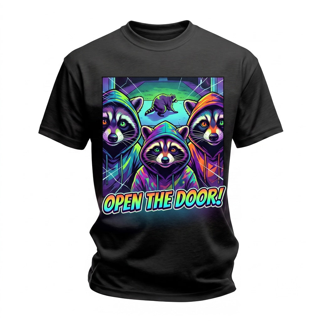 Open Door Raccoon Funny Security Camera Trash Panda Hooded Meme Unisex TShirt