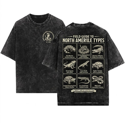 Reptile Vintage Line Art Snake Lizard Turtle Chameleon Graphic Herpetology 90s Style Animal Unisex Wash T-Shirt