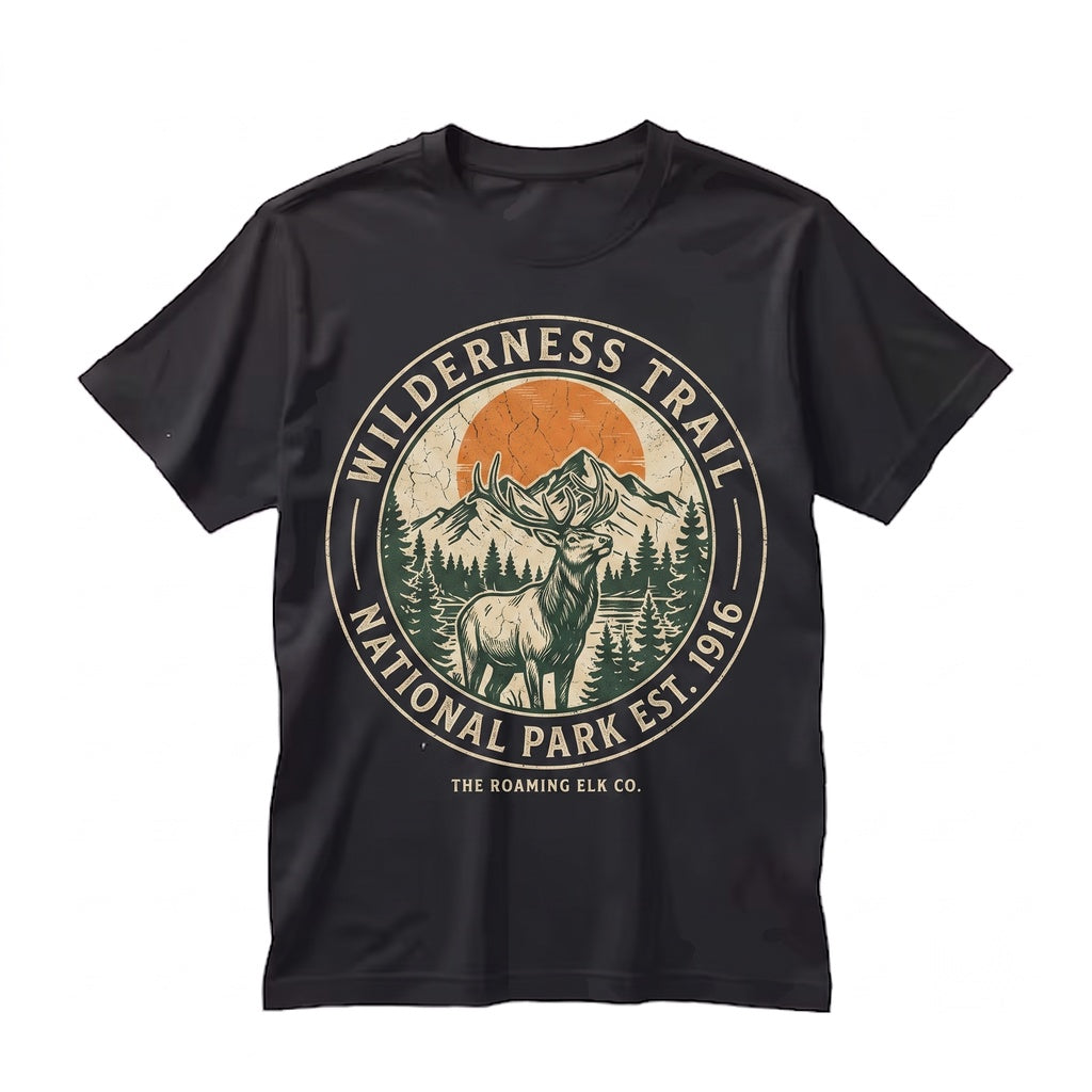 Vintage Mountain Deer Graphic Forest Wildlife Adventure Retro Rustic Nature Outdoor Unisex TShirt