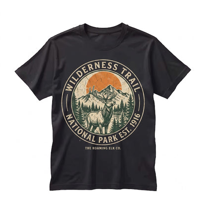Vintage Mountain Deer Graphic Forest Wildlife Adventure Retro Rustic Nature Outdoor Unisex TShirt