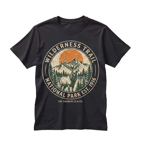 Vintage Mountain Deer Graphic Forest Wildlife Adventure Retro Rustic Nature Outdoor Unisex TShirt