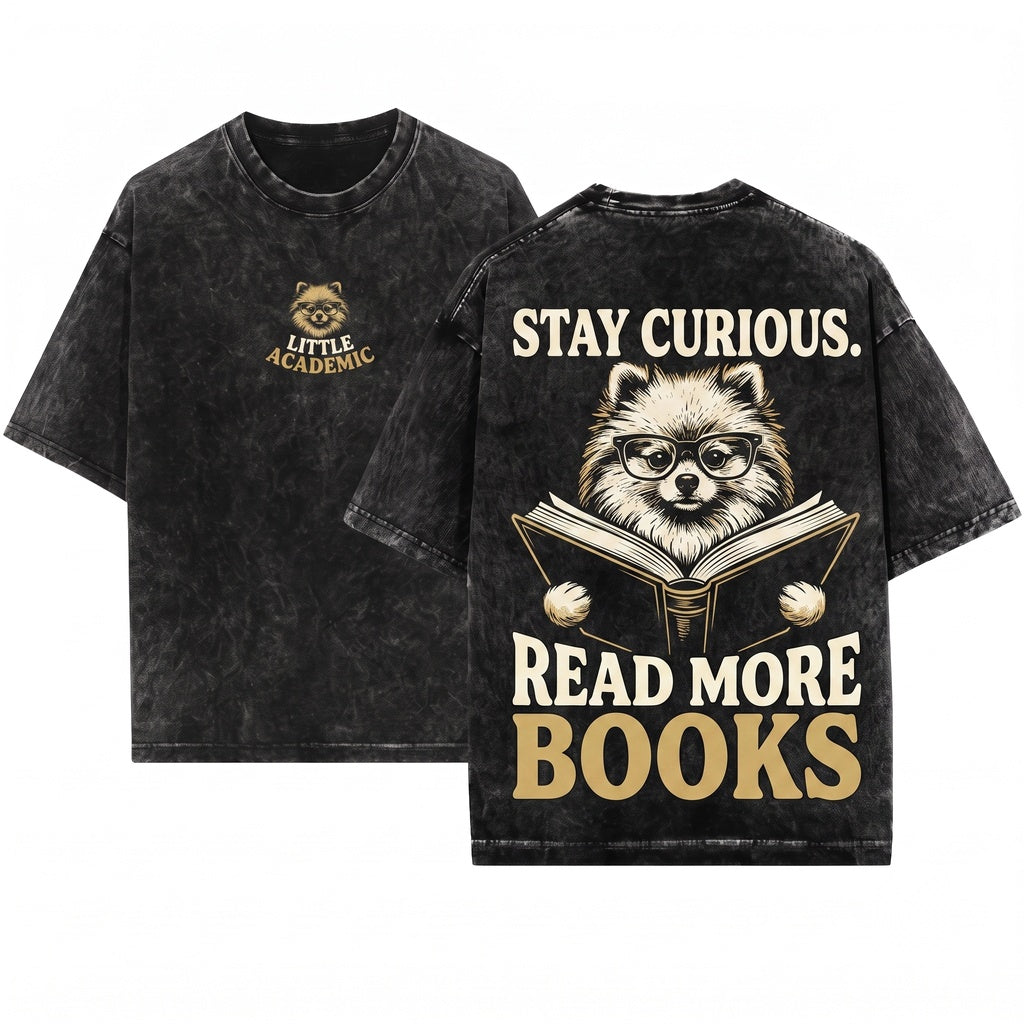 Cute Pomeranian Bookworm Dog Librarian Reading Novel Pet Lover Mom Dad Gift Unisex Wash T-Shirt