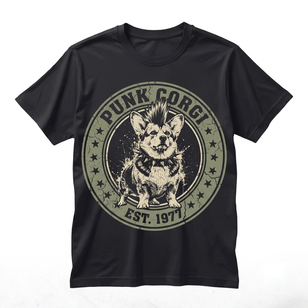 Funny Punk Corgi Dog Graphic Mohawk Black Grunge Alternative Pet Lover Puppy Gift Unisex TShirt