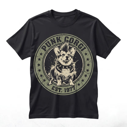 Funny Punk Corgi Dog Graphic Mohawk Black Grunge Alternative Pet Lover Puppy Gift Unisex TShirt