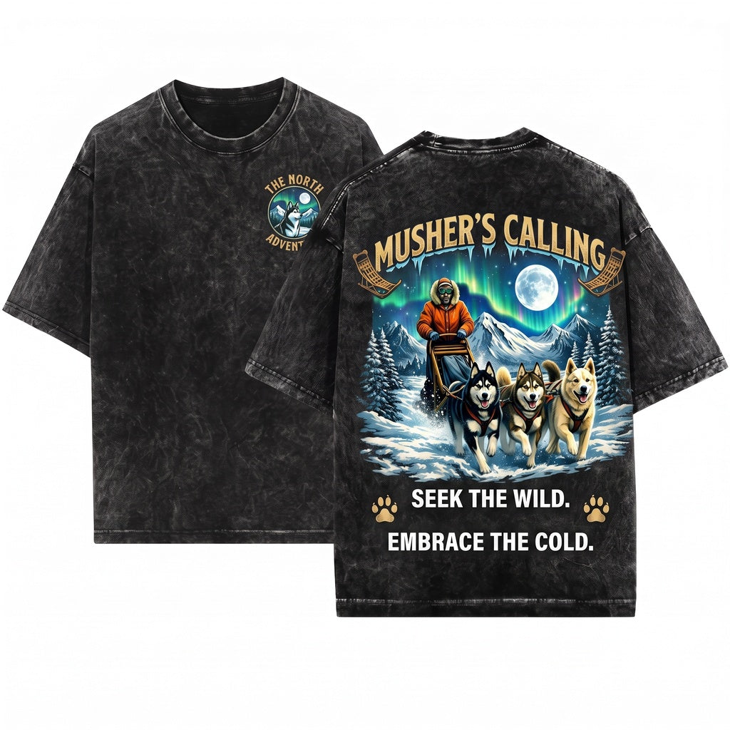 Husky Dog Sledding Winter Northern Lights Mountain Wilderness Adventure Lover Gift Unisex Wash T-Shirt