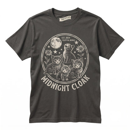 Full Moon Celestial Stars Vintage Floral Kittens Graphic Night Sky Lovers Gift Unisex TShirt