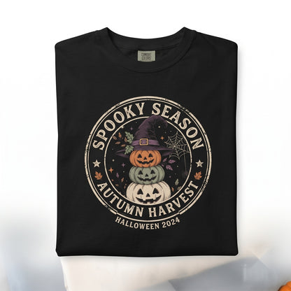 Pumpkin Witch Stacked Jack O Lantern Graphic Autumn Harvest Gothic Spooky Seasonal Gift Unisex TShirt
