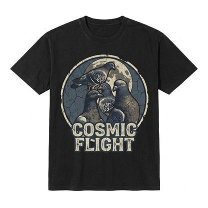 Three Pigeon Moon Retro Vintage Graphic Funny Oversized Washed Silly Gift Unisex TShirt