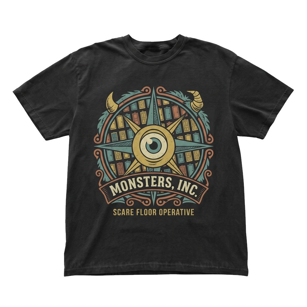 Vintage Mike Sulley Boo Graphic Door Theme Park Apparel Retro Character Cotton Unisex TShirt