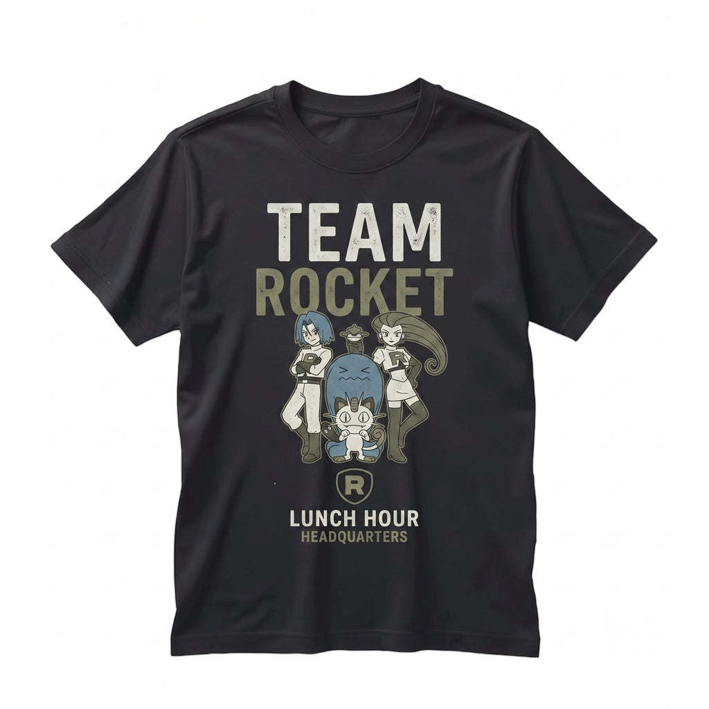 Vintage Team Rocket Picnic Washed Jessie James Meowth Wobbuffet Anime Oversized Graphic Unisex TShirt
