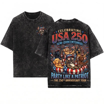 Patriotic Dogs 4th July Independence Day 50+ Breeds Custom USA Flag Fireworks America 250 Unisex Wash T-Shirt