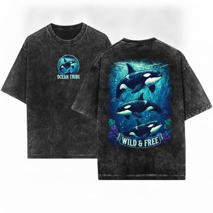 Orca Vintage Ocean Wildlife Killer Whale Retro Animal Sea Life Unisex Wash T-Shirt