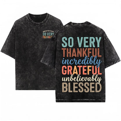 Retro Grunge Christian Fall Thanksgiving Autumn Blessed Grateful Praise Top Unisex Wash T-Shirt