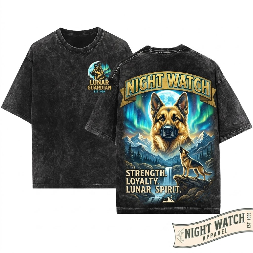 German Shepherd Howling Moon Vintage Retro Graphic Animal Lover Gift Unisex Wash T-Shirt