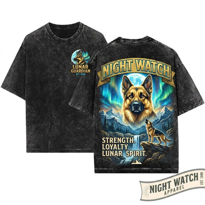 German Shepherd Howling Moon Vintage Retro Graphic Animal Lover Gift Unisex Wash T-Shirt