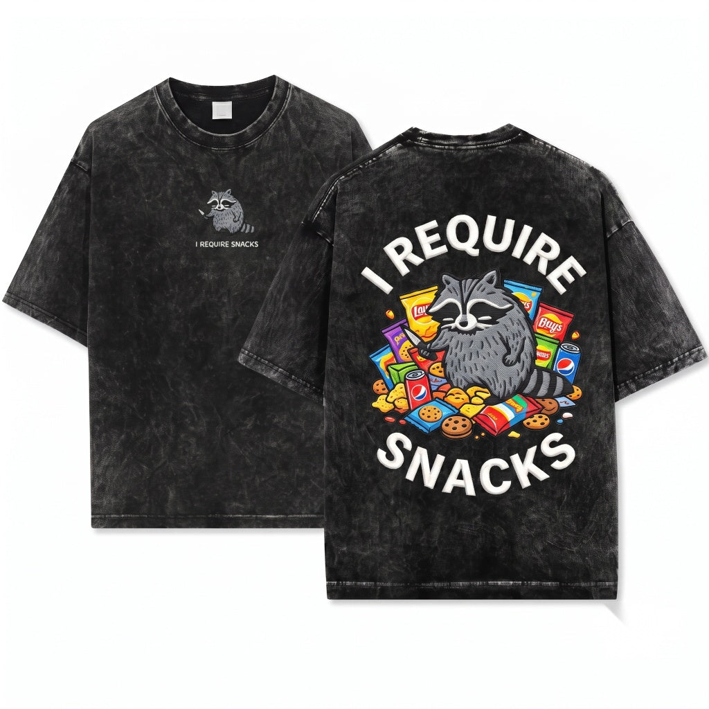 I Require Snacks Funny Feral Raccoon Shirt - Unhinged Chaotic Cute Animal - Unisex Wash T-Shirt