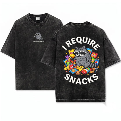 I Require Snacks Funny Feral Raccoon Shirt - Unhinged Chaotic Cute Animal - Unisex Wash T-Shirt
