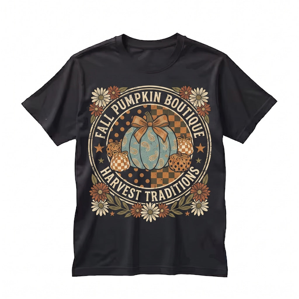 Coquette Pumpkin Fall Sweatshirt, Cute Bow Floral Autumn Halloween Aesthetic Crewneck Graphic Unisex TShirt