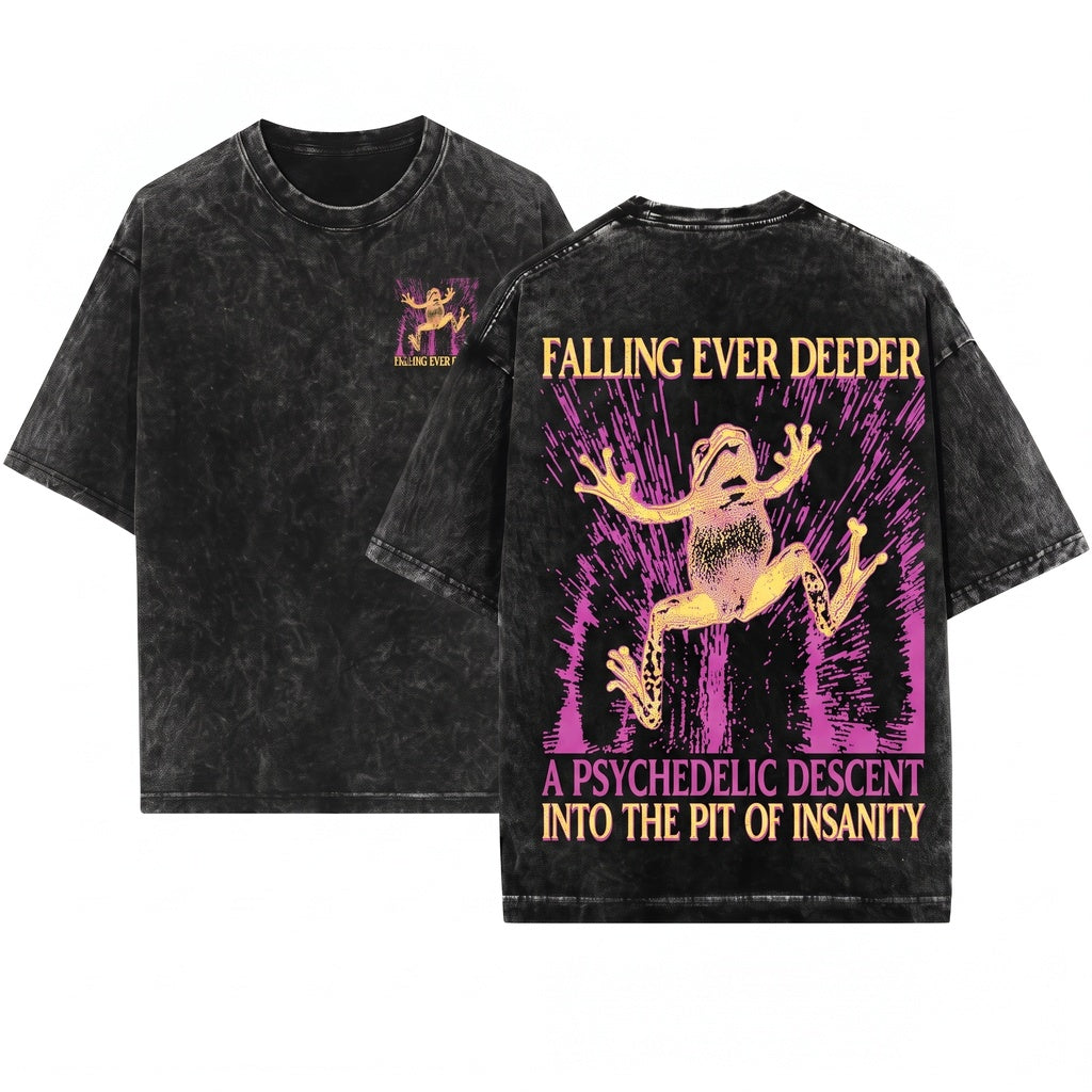 Falling Ever Deeper Funny Vintage Japanese Frog Unisex Wash T-Shirt