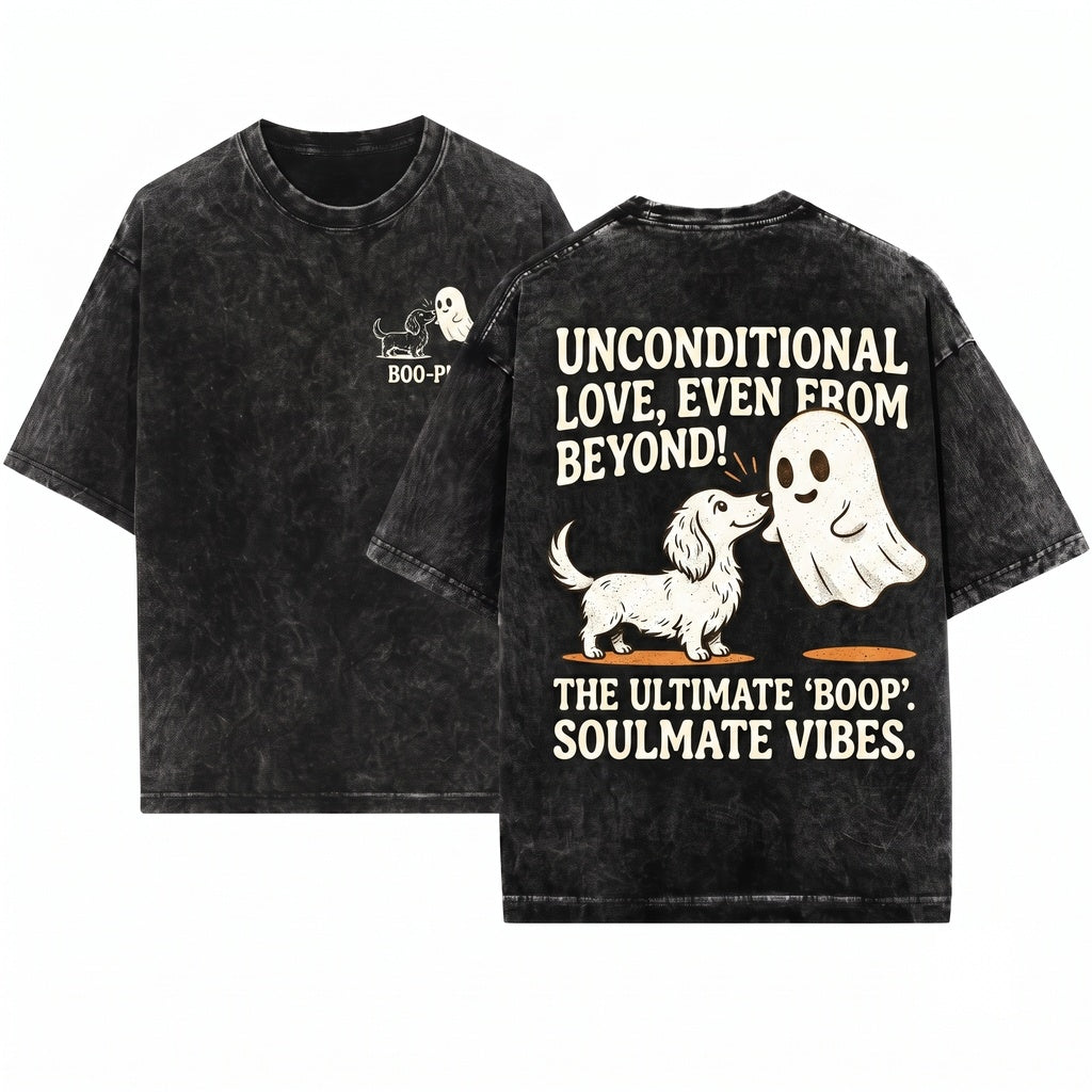 Funny Halloween Ghost Dog Boop Pet Lover Graphic Unisex Wash T-Shirt