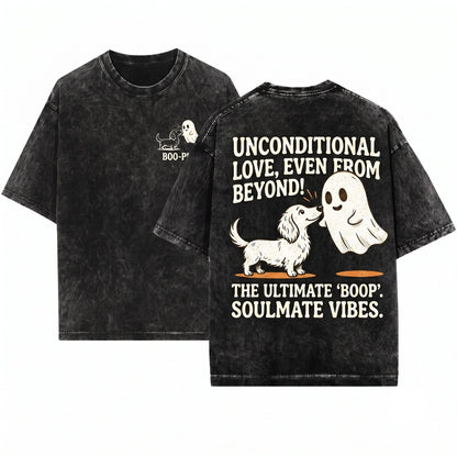 Funny Halloween Ghost Dog Boop Pet Lover Graphic Unisex Wash T-Shirt