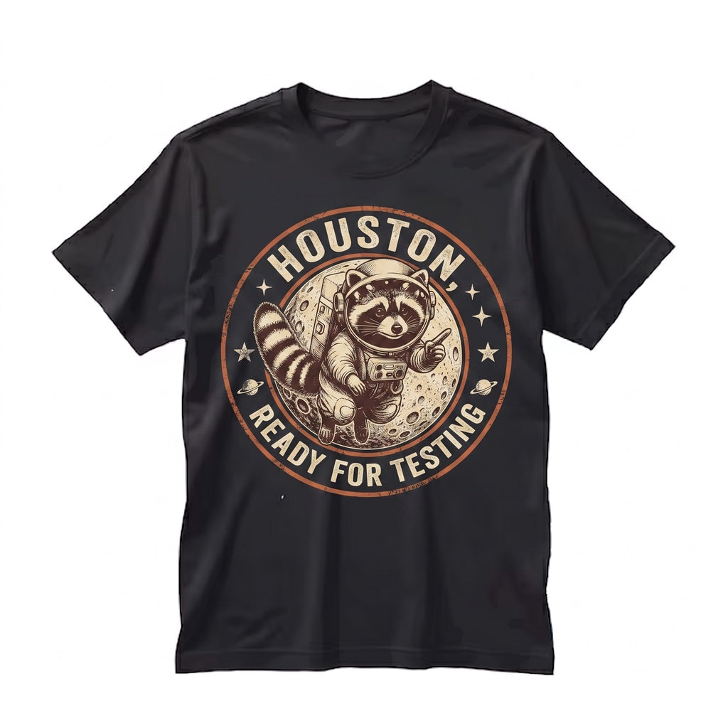 Funny Houston We Are Ready For Testing Raccoon Astronaut Teacher School Day Graphic Apparel Unisex TShirt