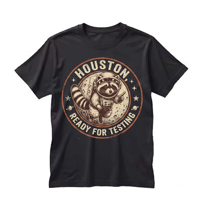 Funny Houston We Are Ready For Testing Raccoon Astronaut Teacher School Day Graphic Apparel Unisex TShirt