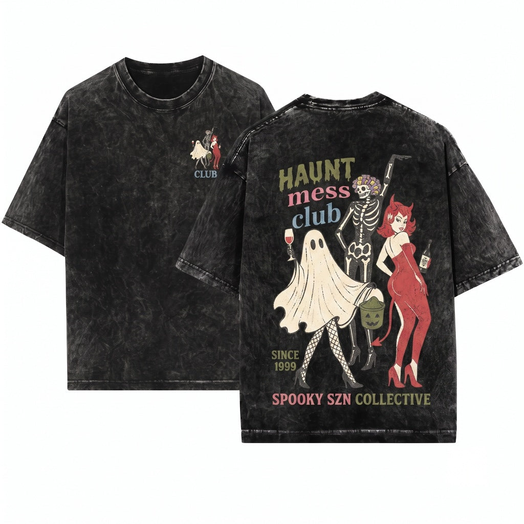 Funny Halloween Graphic Haunt Mess Club Apparel Unisex Wash T-Shirt