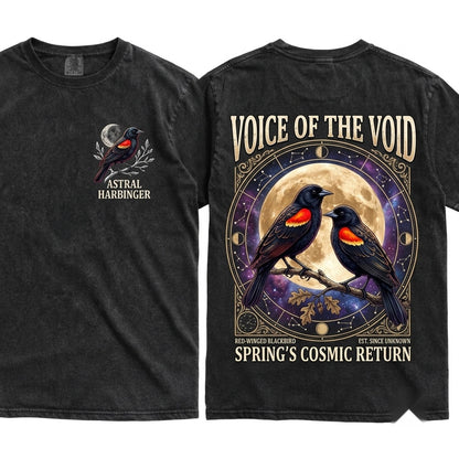 Three Red-Winged Blackbird Moon Ironic Wolf Parody 90s Vintage Aesthetic Graphic Bird Top Unisex Wash T-Shirt