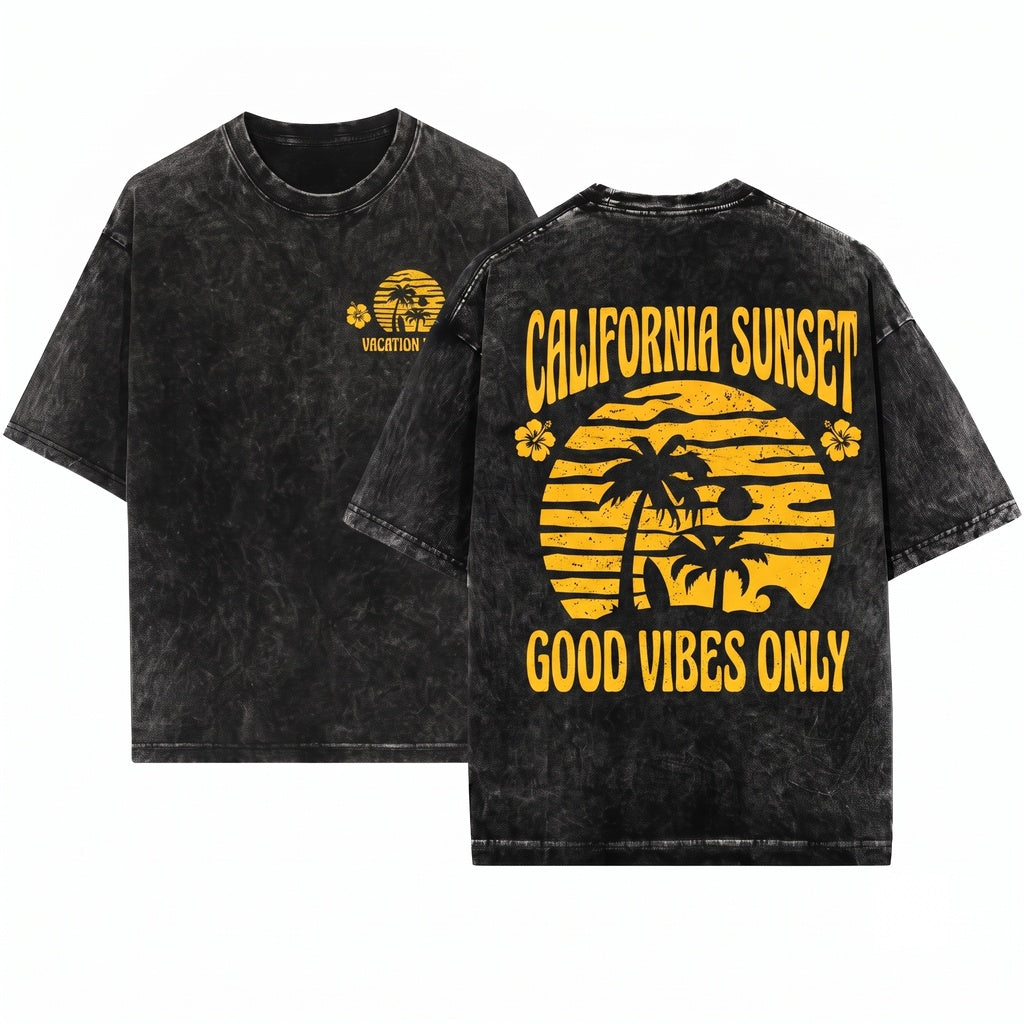Summer Vibes Beach Fun Palm Tree Tropical Sunshine Unisex Wash T-Shirt