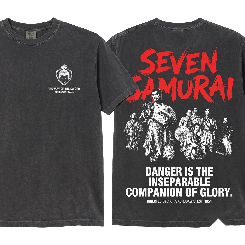 Vintage 1954 Seven Samurai Japanese Movie Graphic Unisex Wash T-Shirt