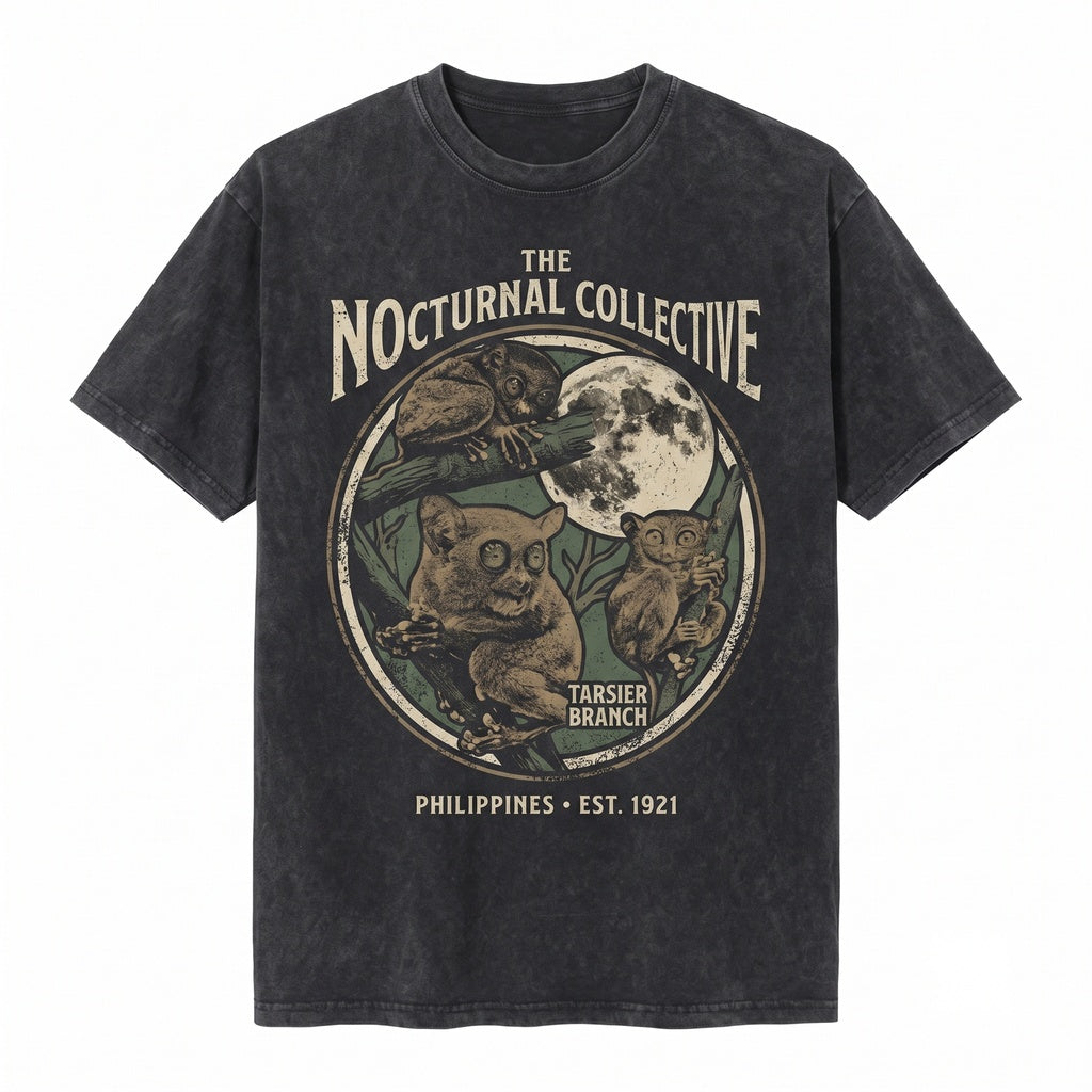 Three Cute Nocturnal Tarsier Graphic Vintage Jungle Wildlife Big Eyes Monkey Primate Oversized Gift Unisex TShirt