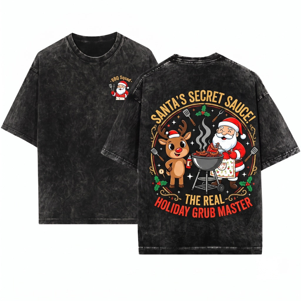 Santa Christmas BBQ Grillmaster Festive Backyard Cookout Funny Holiday Gift Unisex Wash T-Shirt
