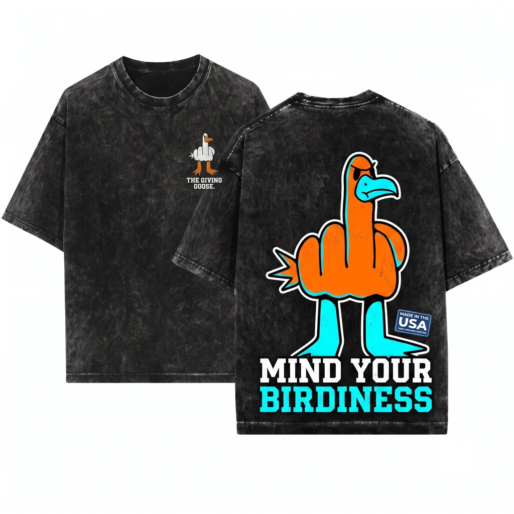Funny Rude Seagull Middle Finger Graphic Vintage Men Women Unisex Wash T-Shirt