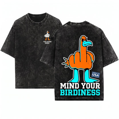 Funny Rude Seagull Middle Finger Graphic Vintage Men Women Unisex Wash T-Shirt