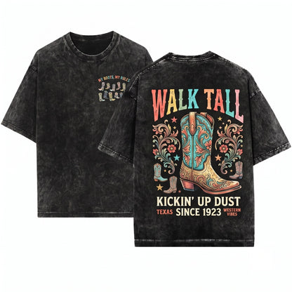 Colorful Country Western Cowboy Boots Graphic Retro Aesthetic Unisex Wash T-Shirt