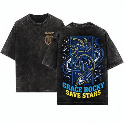 Project Hail Mary Grace Rocky Embroidered Crewneck Save Stars Trio Sci Fi Space Apparel Gift Movie Fan Unisex Wash T-Shirt